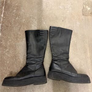 Genuine leather platform moto goth Black Knee-High Boots